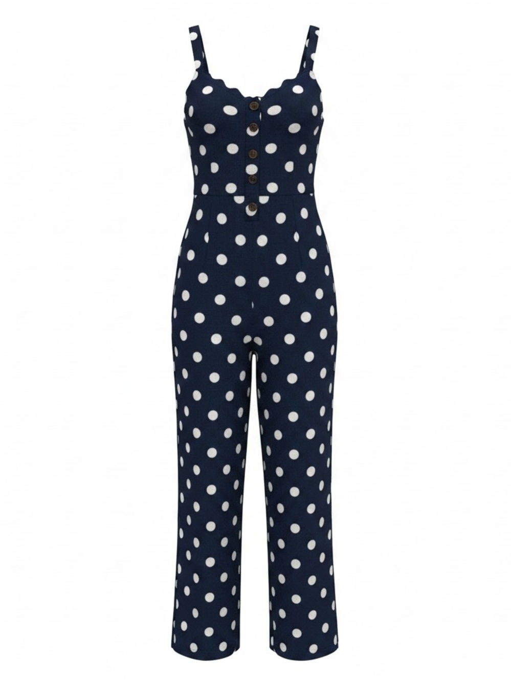Japna Navy and White Polka Dot Button-Front Jumpsuit